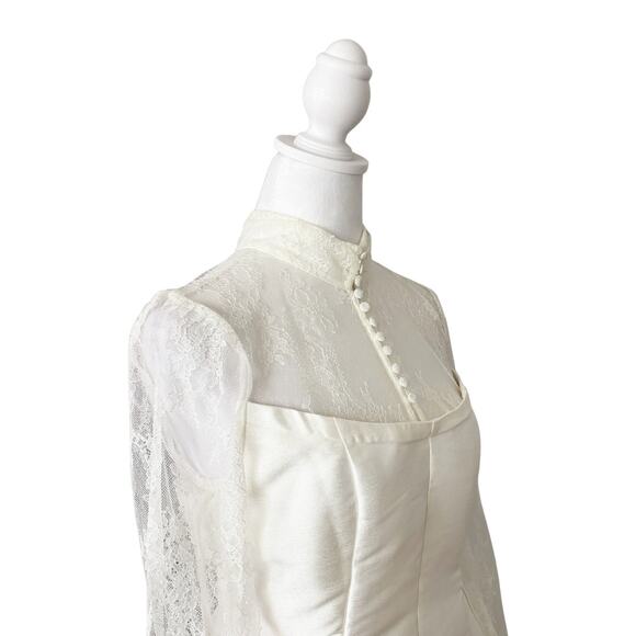 BHLDN Long-Sleeve High-Neck Lace Fit & Flare Mini Dress White 2 NWT - Picture 6 of 11